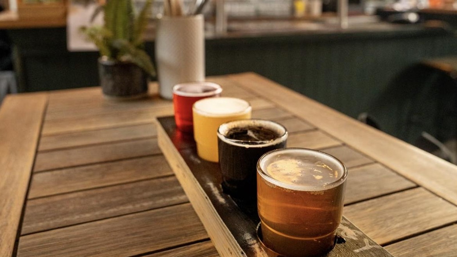 Illustrative stock photo of a brewery beer flight.
