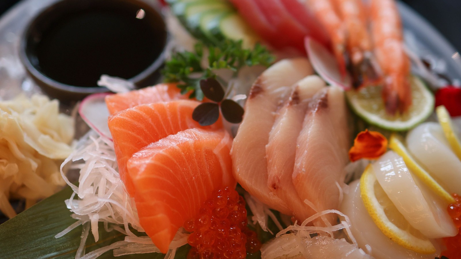Illustrative stock photo of an assorted sashimi platter.